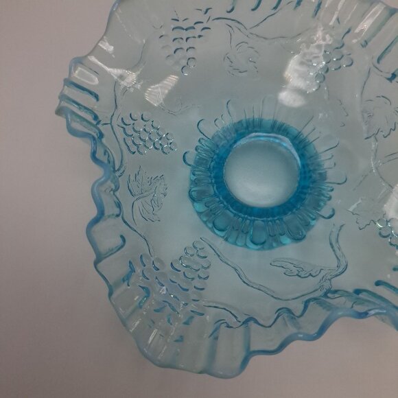 Fenton Blue Art Glass Ruffled Edge Footed Candy Dish Vintage - Picture 12 of 16
